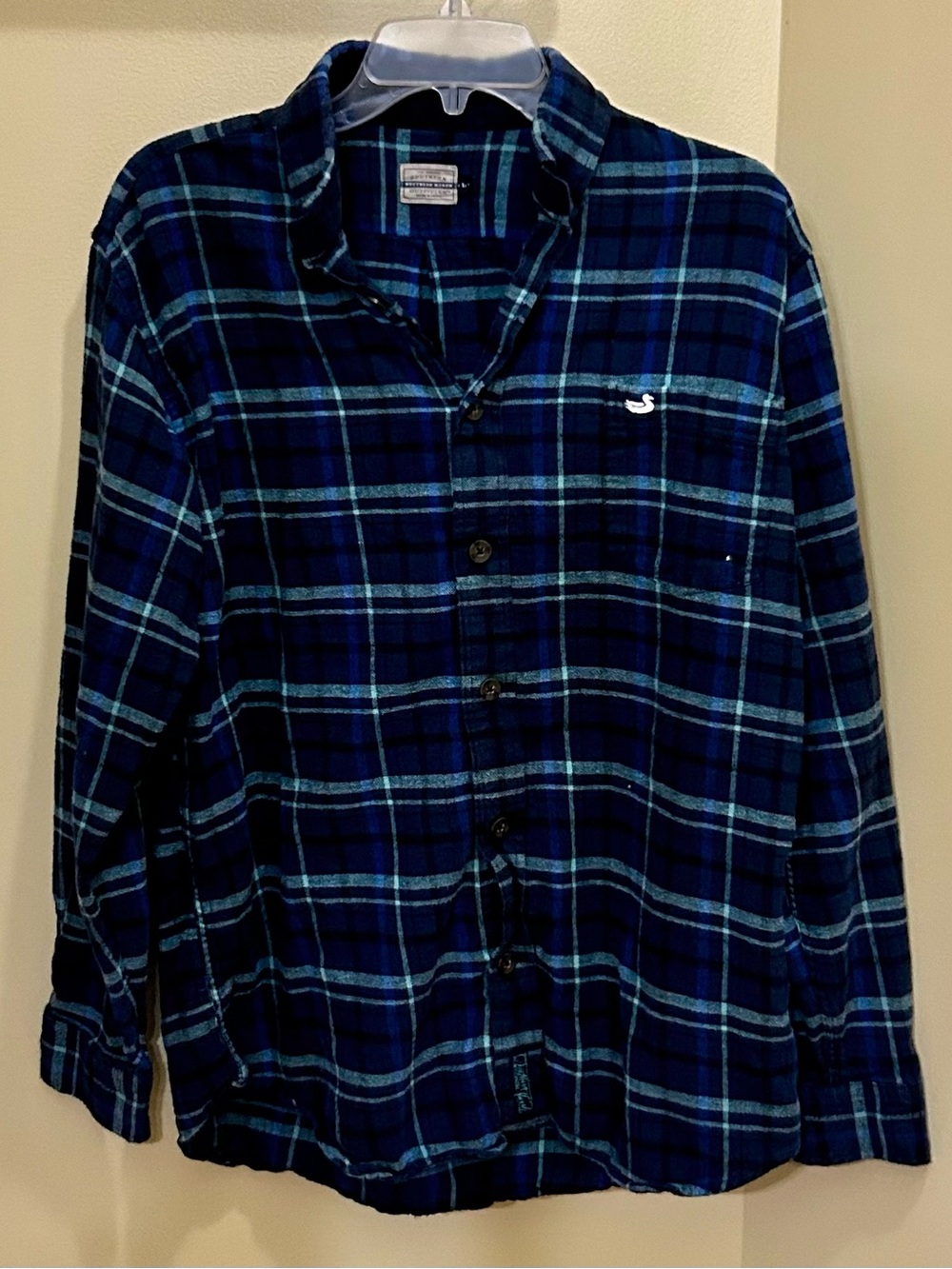 Southern Marsh Navy and Teal Plaid Long-Sleeve Button-Down Shirt